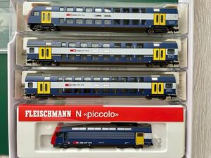 ★スイス国鉄【新品未走行】FLEISCHMANN 7753.制御機関車＋8153.2階建２等客車＋8154.2階建1/2等客車＋ 8155.2階建制御客車＝4両フル編成