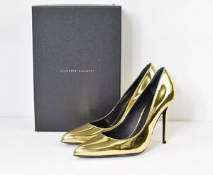 1265-24M0215★ジュゼッペ・ザノッティ GIUSEPPE ZANOTTI ★箱付き 美品 ゴールド ピンヒールパンプス 38/25cm 金色 パーティ