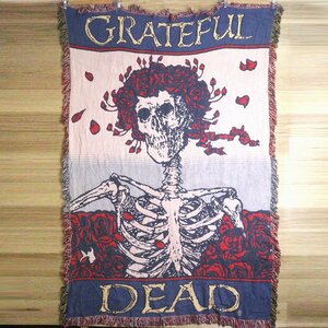 J10K/O8.29-1　90s　Grateful Dead　グレイトフル・デッド　Skull & Roses　スカル＆ローゼス　ラグ　マット　カーペット　ブランケット