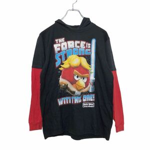 STAR WARS 長袖 キャラクター Tシャツ 14/16 150～ ブラック レッド キッズ フーディ 重ね着風 古着卸 アメリカ仕入 a510-5818