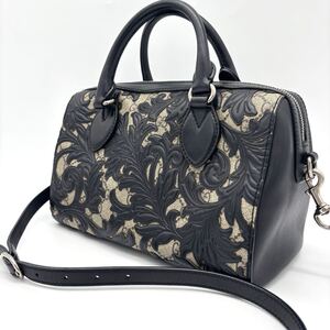 未使用級 GUCCI ハンドバッグ アラベスク 2way ミニボストンバッグ ショルダー GG PVC レザー クロスボディ 斜め掛け レディース