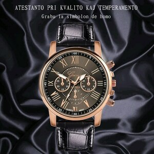 腕時計 メンズ ブラック ピンクゴールド レディース ファッション カジュアル 革ベルト ベルト 超薄型時計 ドレス #C298-2