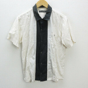 y■ビームス/INTERNATIONAL GALLERY BEAMSスナップボタン半袖レーヨンシャツ■白/黒【メンズM】MENS/73【中古】