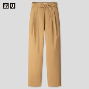 【ブラウン・新品・W70】ユニクロ×ルメール■Uniqlo U ユニクロユー コットンツイルタックベルテッドパンツ 上品かつリラックス 茶