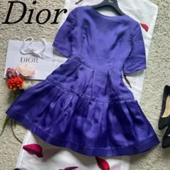 【良品】Christian Dior フレアワンピース パープル 半袖 膝丈