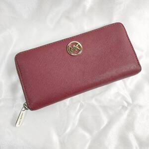 【最終処分価格！】usH-1494【MICHAEL KORS/マイケルコース】ラウンドファスナー/長財布/落ち着いた赤/レッド/中古・現状品