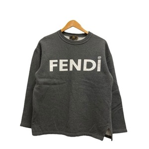 フェンディ FENDI トレーナー 長袖 クルーネック ロゴプリント コットン 97228 44 グレー 白 ホワイト レディース