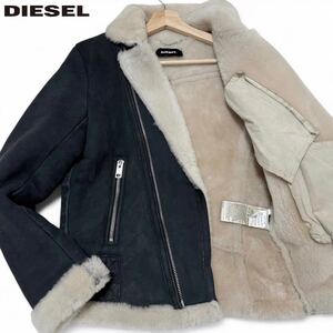 極美品●定価18万 最高級 DIESEL ディーゼル リアルムートンジャケット ラムレザー ダブルライダース 極暖 羊革 ボア M相当 ブラック系 黒 