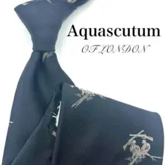 美品 Aquascutum ネクタイ 小紋柄 鳥 アニマル ネイビー 高級感