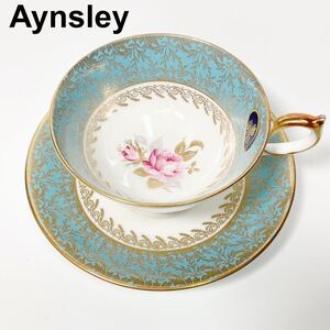 未使用 エインズレイ Aynsley ターコイズ 金彩薔薇 カップ&ソーサー B52413-77