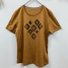 【クリスチャンオジャール】 半袖トップス ビーズ刺繍 オレンジ Tシャツ (M)