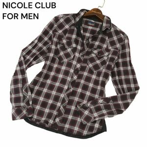 NICOLE CLUB FOR MEN ニコルクラブ フォーメン 春夏 襟ワイヤー★ 長袖 ウエスタン チェック シャツ Sz.48　メンズ　C4T03701_4#A