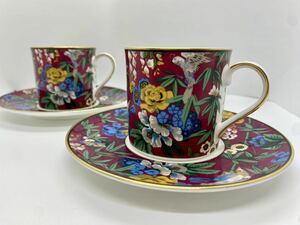 NIKKO ニッコー イギリス リバティー社 コラボ商品　デミタス カップ ＆ソーサー　2客　ペア　希少柄 花柄 フラワー バード　赤ブルー