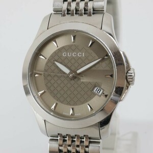 2405-617 グッチ クオーツ 腕時計 GUCCI 126.5 タイムレス 日付 グレー文字盤 純正ブレス