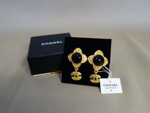 T439　シャネル　CHANEL　ココマーク　イヤリング　ブラック　フラワー　スイング