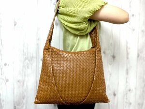 極美品 BOTTEGAVENETA ボッテガヴェネタ イントレチャート ショルダーバッグ バッグ レザー 茶 74152Y