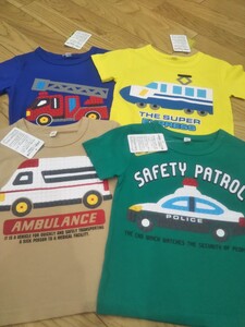 はたらくくるまTシャツ４点セット(消防車、新幹線、パトカー、救急車)