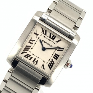 CARTIER カルティエ W51011Q3 タンクフランセーズMM 25mm SS QZ クオーツ デイト 腕時計 レディース ボーイズ 管理YI35652