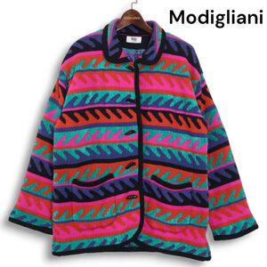 Modigliani モディリアーニ 秋冬★ 幾何学柄 カラフル ウール ニット ジャケット Sz.L　レディース　K4T01520_A#N