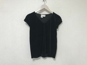 美品本物ダナキャランDKNYストレッチVネックベロア半袖Tシャツレディースビジネススーツパーティーアメカジミリタリー黒ブラックフリー