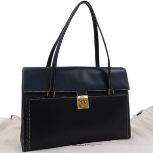 1円 ■ フェラガモ ハンドバッグ AX-21 2441 ブラック系 レザー ガンチーニ Salvatore Ferragamo ■L☆.Csms.hP-05