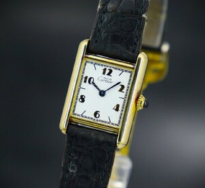 【行董】Cartier カルティエ mast de Cartier マストタンク ヴェルメイユ 925 PLAQUE OR G 20M クォーツ ブランド腕時計 Z108 AA505ABZ18