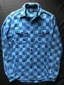 【名作】美品 RRL INDIGO JACQUARD WORK SHIRTS ダブルアールエル インディゴ ジャガード織り シャツジャケットフランネル シャツ S