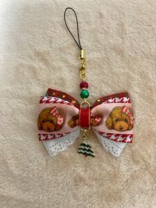 大人可愛いリボン☆トイプードル☆ミックス犬☆犬☆クリスマス☆冬☆キーホルダー☆ストラップ☆ツリーチャーム☆お散歩カバン