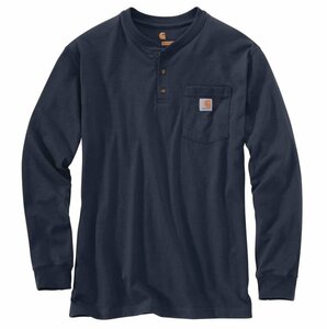 送料無料！即決 Carhartt カーハート K128 ヘンリーネック ポケットTシャツ 長袖 ワークウェア NAVY　M