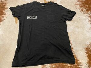 送料230円から POLITIX ポリティックス 半袖 Tシャツ ポケット XL 黒 ロゴ プリント / 古着 USED 中古