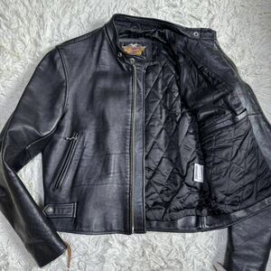 美品 Mサイズ HARLEY DAVIDSON ハーレーダビッドソン レザージャケット ライダースジャケット シングル ブラック 黒 本革 メンズ 紳士服