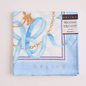 ■未使用　CELINE セリーヌ　シルク＆コットン　大判　ハンカチ　リボン柄　ミニスカーフ■