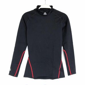 adidas アディダス 厚手 ロングTシャツ サイズS 黒 climawarm techfit ハイネック 背面が印象的 長袖 速乾性 スポーツ ロンT ロゴ D145