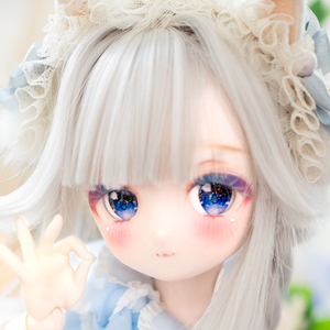 【ぽこっ子】DDH-01(セミホワイト肌) ソフビ盛り カスタムヘッド + デカールアイ（＋ウィッグ）