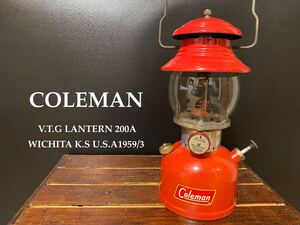 ビンテージ☆コールマン/Coleman☆ランタン/Lantern☆200A【超年代物★1959年3月】【希少イエローボーダー★PYREXグローブ★背面SUNSHINE】