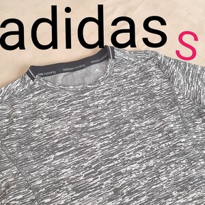 【超美品】adidas アディダス　 Tシャツ 半袖 ロゴ　ランニング　ジョギング　マラソン　ランナー　レディースS　総柄　グレー