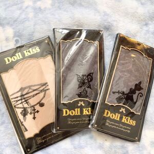 ★新品 未開封★Doll Kiss★ワンポイント ストッキング★ネコ、蝶々、ロザリオ★３足セット★M～Ｌ★ブラック、ベージュ★日本製★