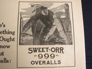 1920年 Sweet Orr スウィートオール ビンテージオーバーオールの広告(カバーオールワークウェア古着levis501レア