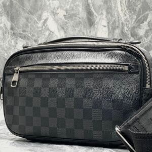 1円【高級品】LOUIS VUITTON ルイヴィトン アンブレール ダミエ グラフィット メンズ ショルダー ボディバッグ ウエストポーチ ブラック 黒