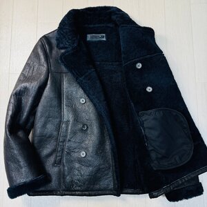 美品/Lサイズ★リューグーレザー/Liugoo Leathers 毛皮 ムートン ジャケット Pコート 裏ボア アウター 肉厚極暖 ラムレザー 羊革 メンズ 黒