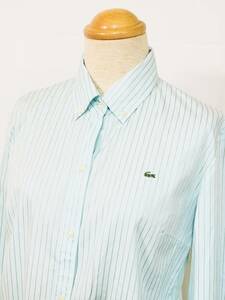 Lacoste（ラコステ）長そでシャツ　ワニマーク　ストライプ　ブルーグリーン　サイズ４０　M相当
