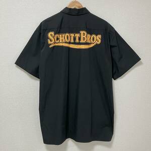 Schott BROS ワッペン 刺繍 半袖 ワークシャツ ブラック 黒 4XLサイズ 大きいサイズ ショット ブロス 4050084