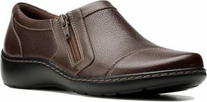 送料無料 Clarks 28.5cm ジッパー ミニマル ダーク ブラウン フラット 軽量 スニーカー バレエ ローファー パンプス レザー RRR107