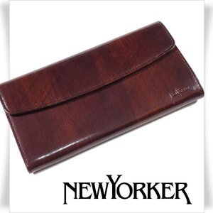 未使用1円～★NEWYORKER ニューヨーカー メンズ 牛革レザー 長財布 ロングウォレット フラップ TATAMI ブラウン 茶 本革 本物◆4555◆