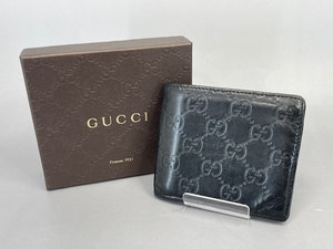 グッチ Gucci 146223.0416 グッチシマ メンズ 二つ折り財布 ブラック USED品