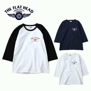 XLネイビー　【送料無料】THE FLAT HEAD/フラットヘッド/TSRB-001/7分袖Tシャツ/日本製/コットン100％