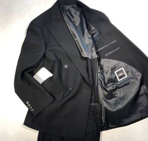 新品 定価3.9万【サイズAB7 XL★Kanebo礼服】4Bダブルスーツ 漆黒フォーマル 背抜き ノーベンツ 2タック アジャスター付き ウール100%