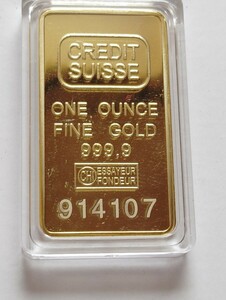 未使用。 スイス CREDIT インゴット GOLD 1オンス金貨バー長方形 Gold Plated31.5グラム。専用ケース付き。