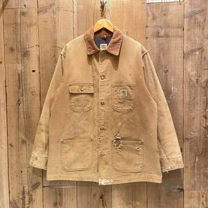 【サイズ L】 90s USA製 Carhartt ミシガン チョア コート コットン ジャケット カーハート ビンテージ アメリカ古着 80s カバーオール