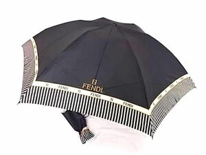 1円 ■極美品■ FENDI フェンディ 2段折り 折りたたみ傘 折り畳み傘 高級傘 アンブレラ 雨具 ブラック系 BJ1746